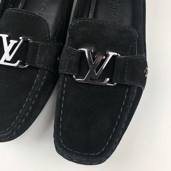 Louis Vuitton Monte Carlo Black Suede Moccasins Driving Shoes Womens 37.5 US 7.5 - Picture 2 of 13